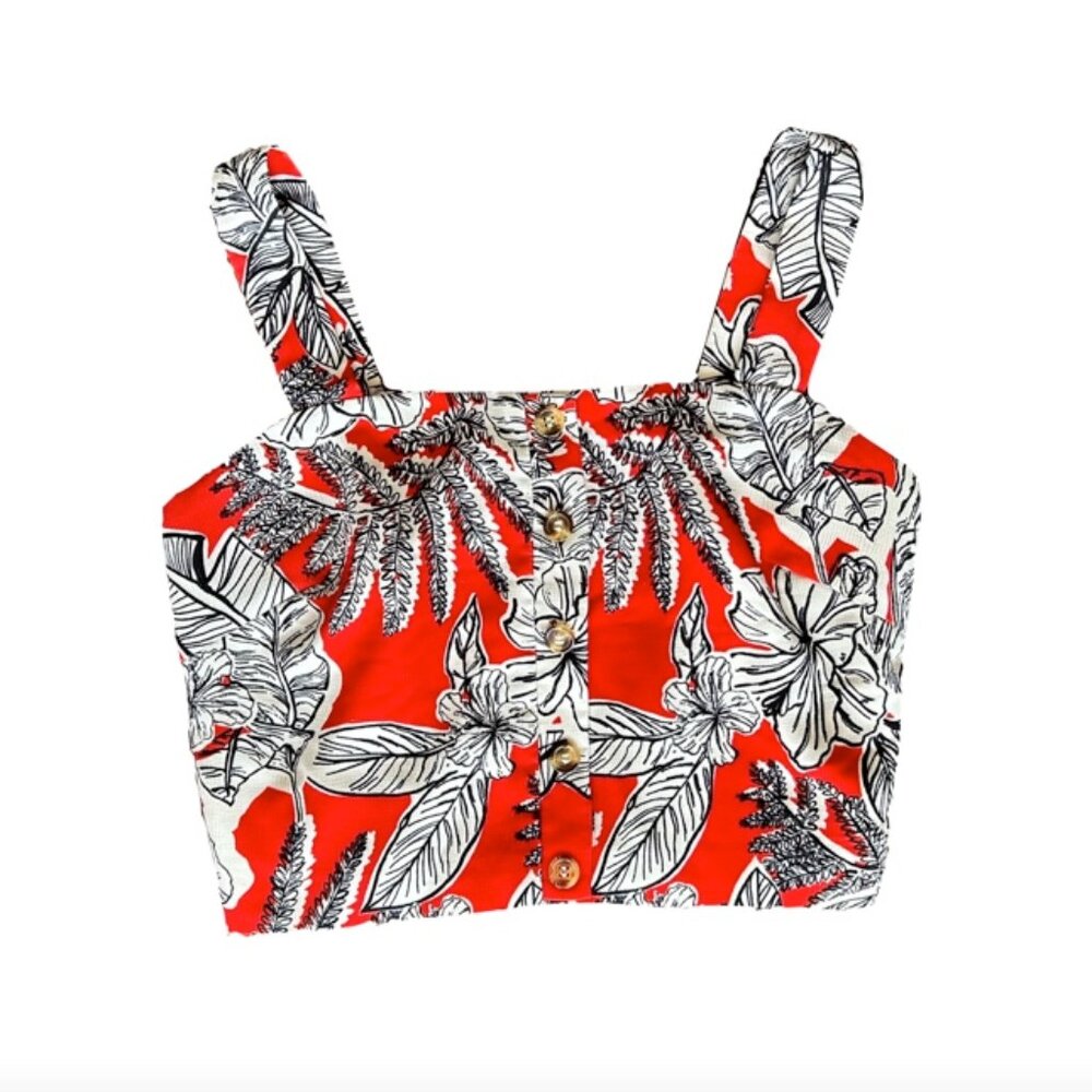 Lucy Paris Hawaiian Red, Navy, and White floral Cropped Tank